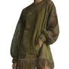 Amazon Independent Station  Cross-border New European and American Crew Neck Mesh Sleeve Long Sleeve Tassel Dress Women