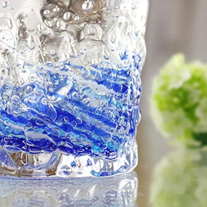 Kubakasa-ya Ryukyu Glass Rock Glass Okinawa Souvenir Fire Coral Glass Blue Glow-in-the-Dark Height: Approx. 8.0cm Diameter: Approx. 8.0cm
