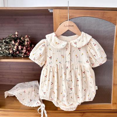 Cherry Print Summer Crepe Cotton Baby Girl Romper