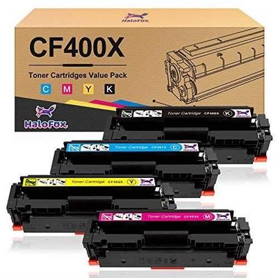 HaloFox 4 HP 201X Toner Cartridges (201A)- HP CF400X CF401X CF402X CF403X (CF400A) for HP Color LaserJet Pro M277n M277dw M277w