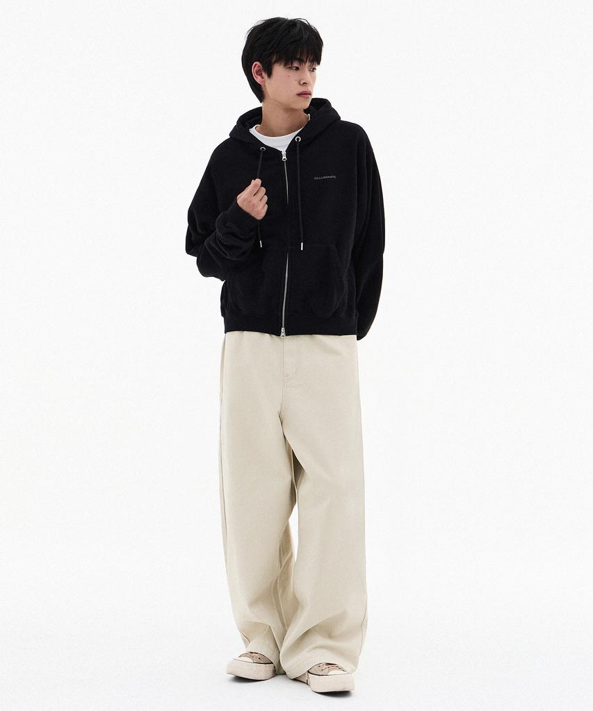 Filluminate Damaged Semi-Crop Zip-Up Hoodie - 3 Colors