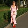 2025 Summer Sexy V-neck Flare Sleeve Ruffle Slit Dress for Women
