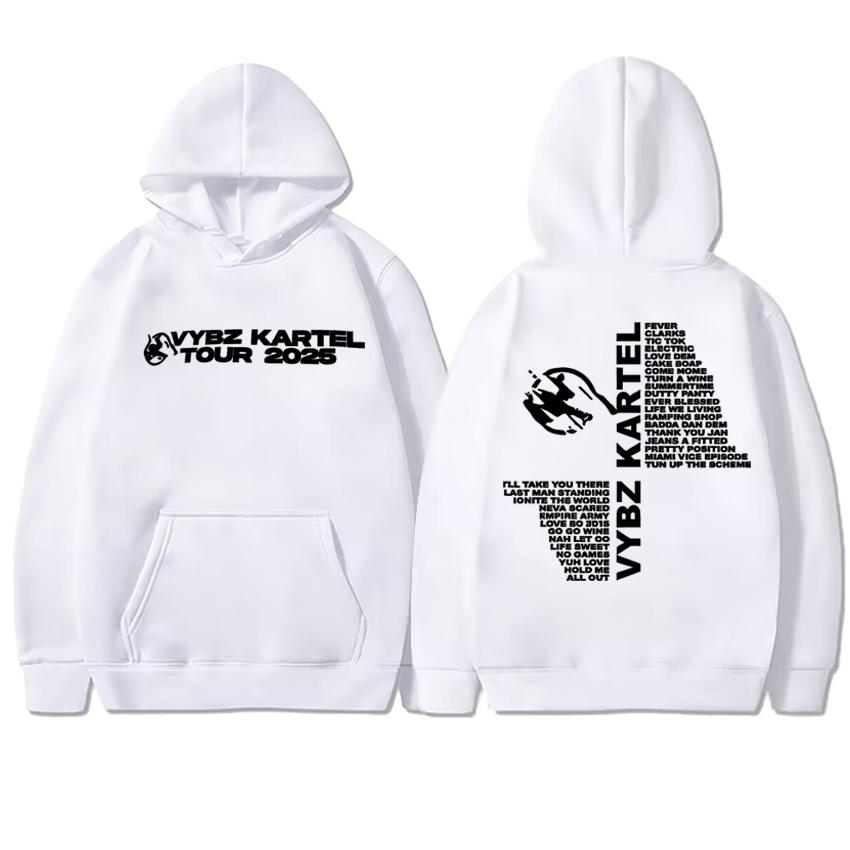 Hot Rapper Vybz Kartel World Tour 2025 Double Sided Print Streetwear Hoodie Unisex Hip Hop Punk Pullovers Men Women Fleece Tops