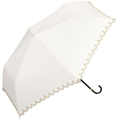 Faltbarer Sonnenschirm mit Sternmuster Muschelkante Voll-UV Geeignet für Sonne und Modell [2022] Wpc. Damenmuster, Mini, Off-White, 50cm, Verdunkelnd, 100%
