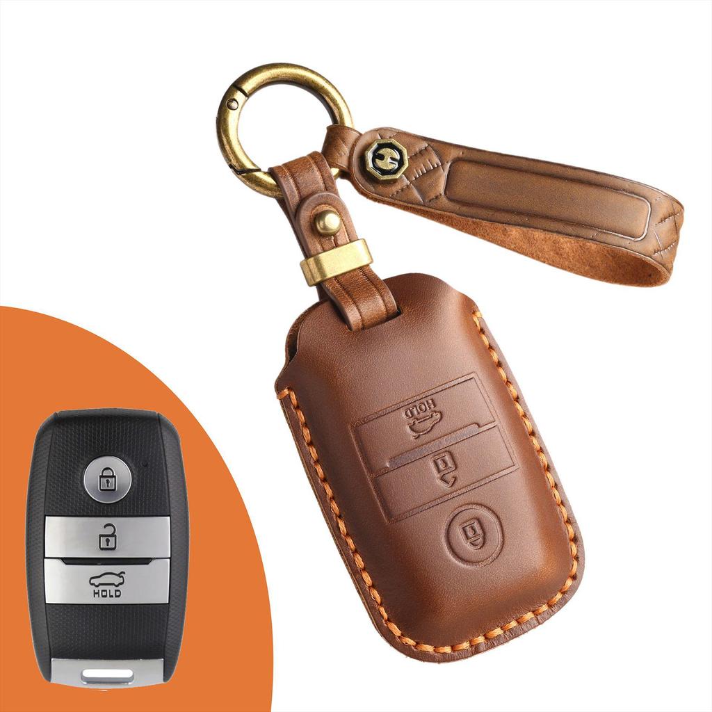 Handmade Retro Leather Key Cover for Kia Carnival MPV
