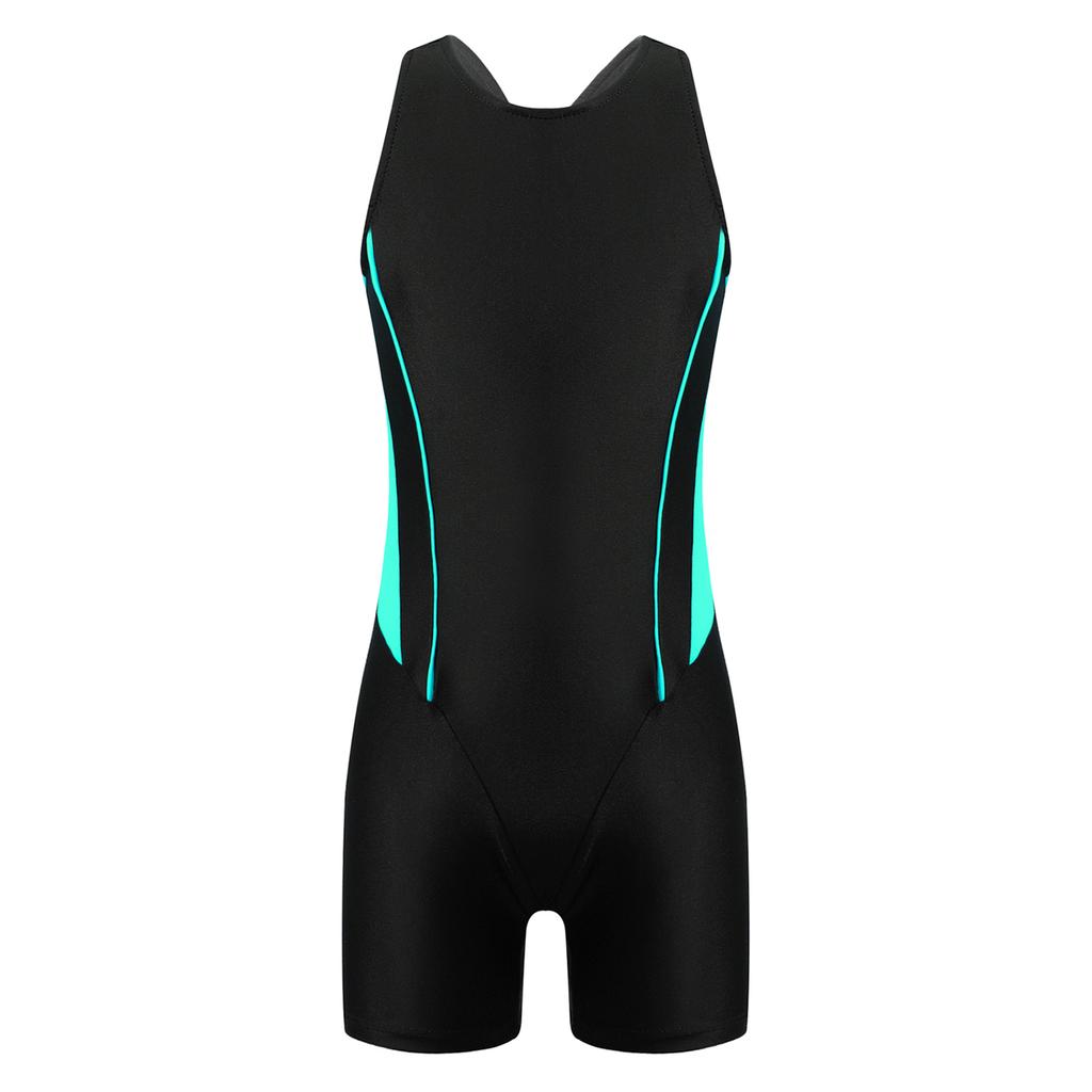 Girls Swim Bodysuit One Piece Swimwear Round Neck Sleeveless Open Back Print Short Jumpsuit Pool Beach Wear