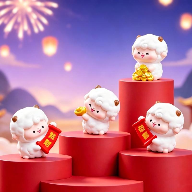 Cute Resin Sheep Ornament Set Adorable Lucky Design Festive Details For Year Of The Sheep Home Desktop Decoration Holiday Gift