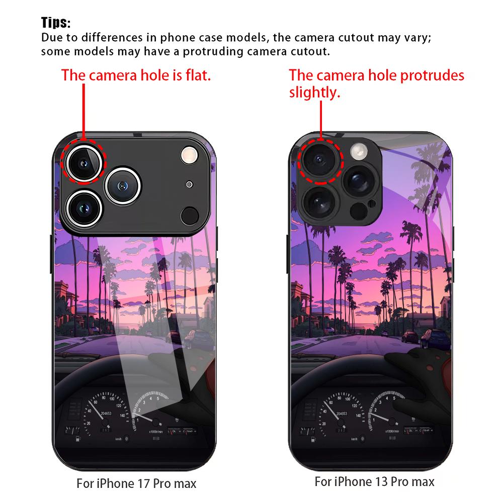 Highway sunset tempered glass phone case suitable for iPhone17 16 15 14 13 12 11Pro/Max/Plus anti drop and shockproof back cover