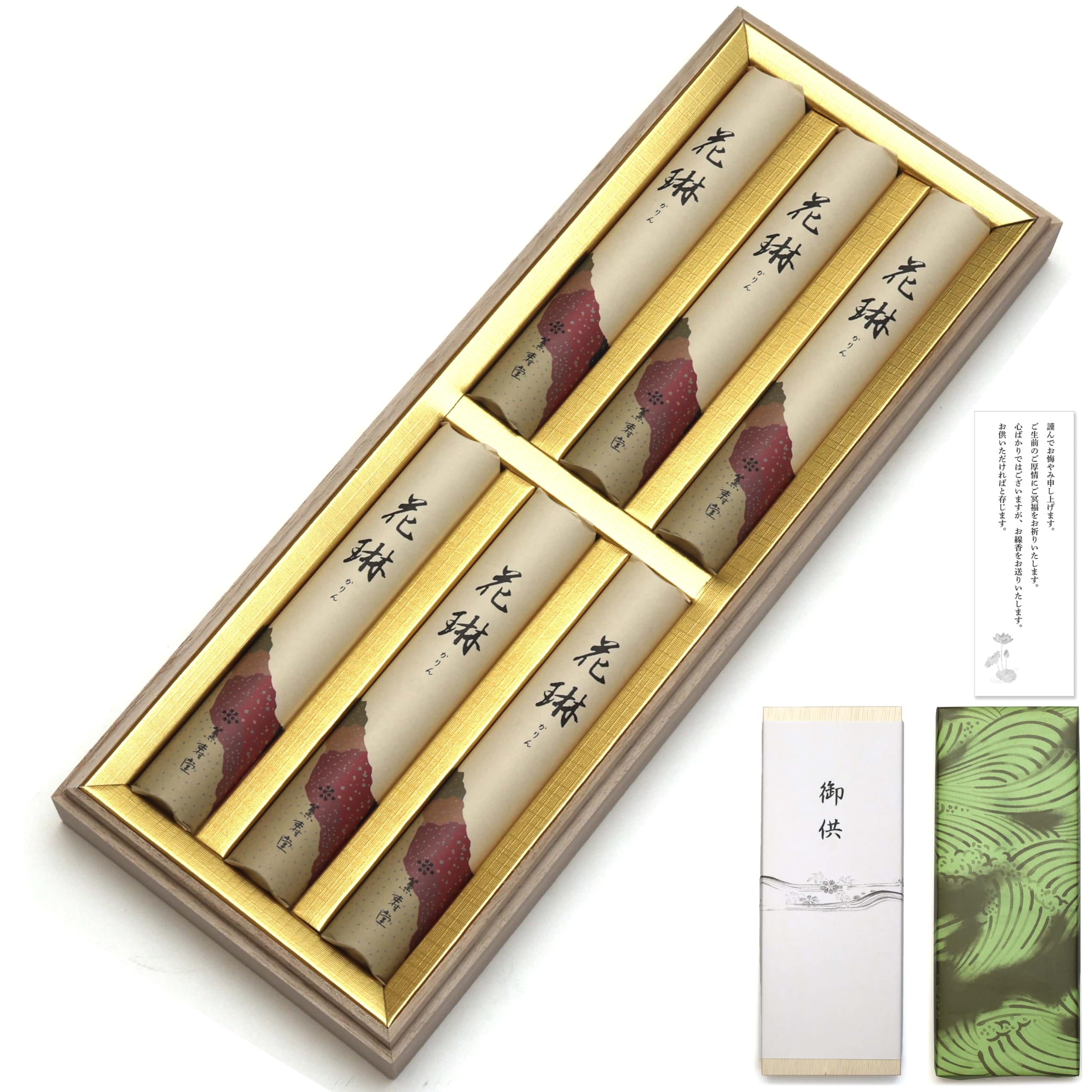 

Sympathy Incense Gift Set in a Wooden Box [Karin Sandalwood with Inner Wrapping and Condolence Message] Made in Japan, Low Smoke, Perfect for