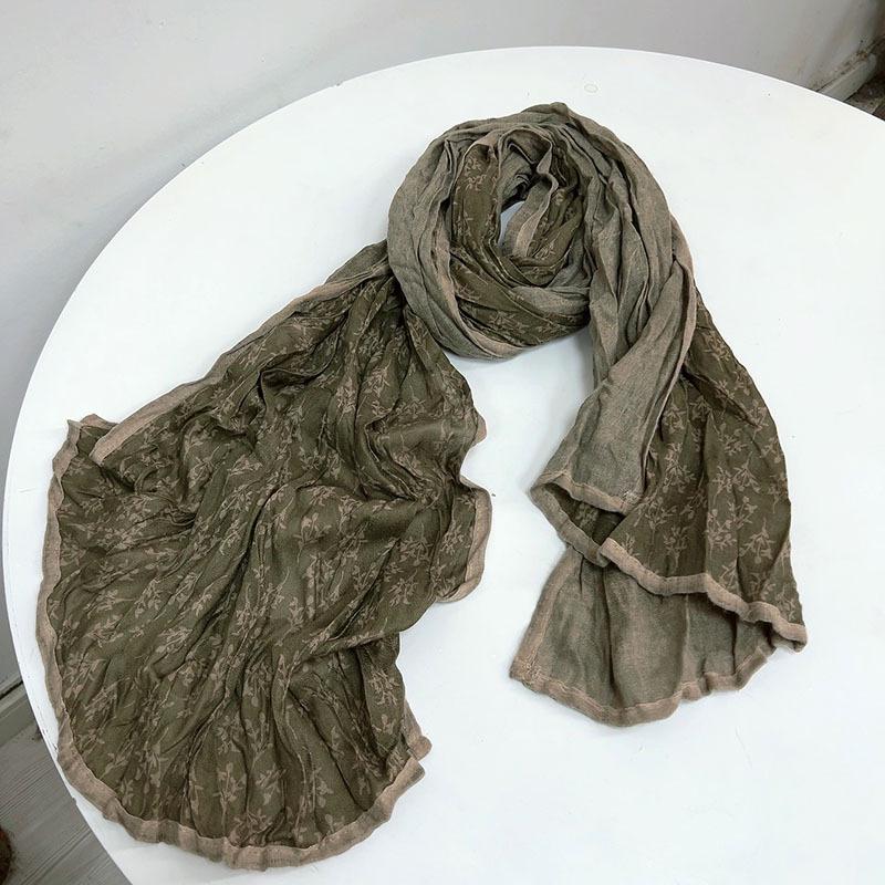 Floral Korean Cotton-Linen Scarf: Fashionable, Breathable Shawl for Autumn & Winter