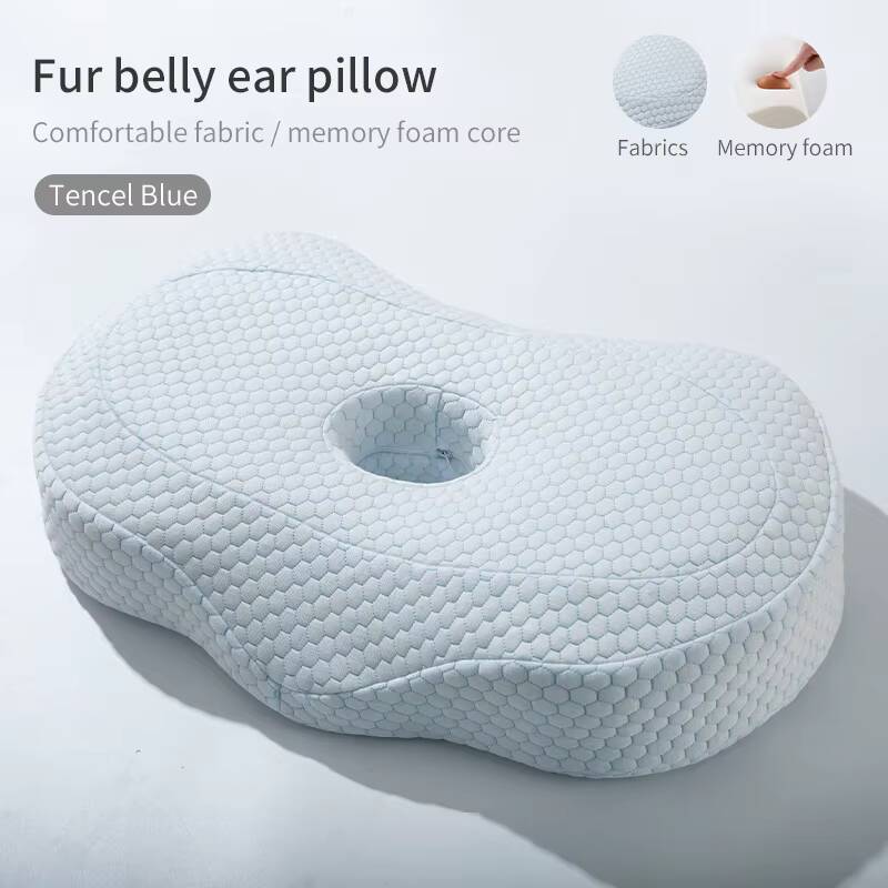 Pillow Positioner For Side Sleepers Memory Foam Oblong Shape Piercing Holes Relieve Ear Pain Iammation Pain Relief Ear Pillow