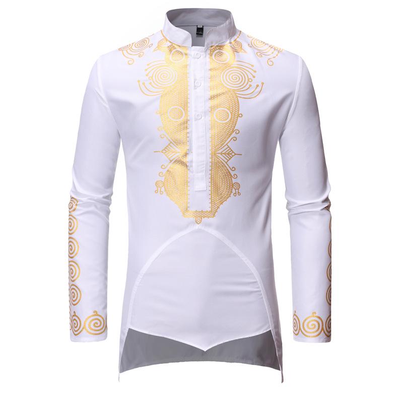 Men's Shirt - Autumn/Winter Casual Stand Collar, Hot Stamping, Medium Long Style (CG9)