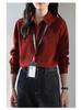 Women's Retro Red Lapel Shirt - 2026 Spring/Autumn Brushed Long Sleeve Top