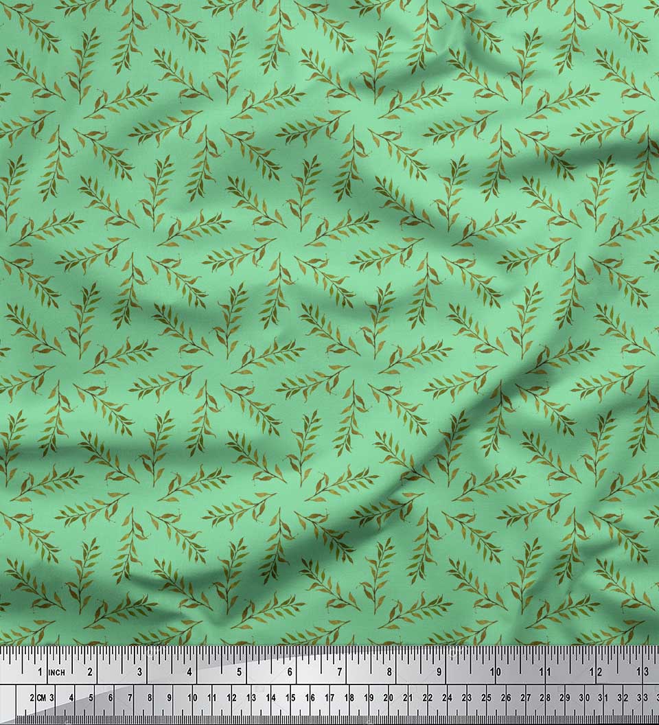 

Soimoi Red Poly Crepe Fabric Seal Leaves Printed Тканина 1 метр 42 дюйма в ширину 42 Inch Wide - Poly Crepe зелений