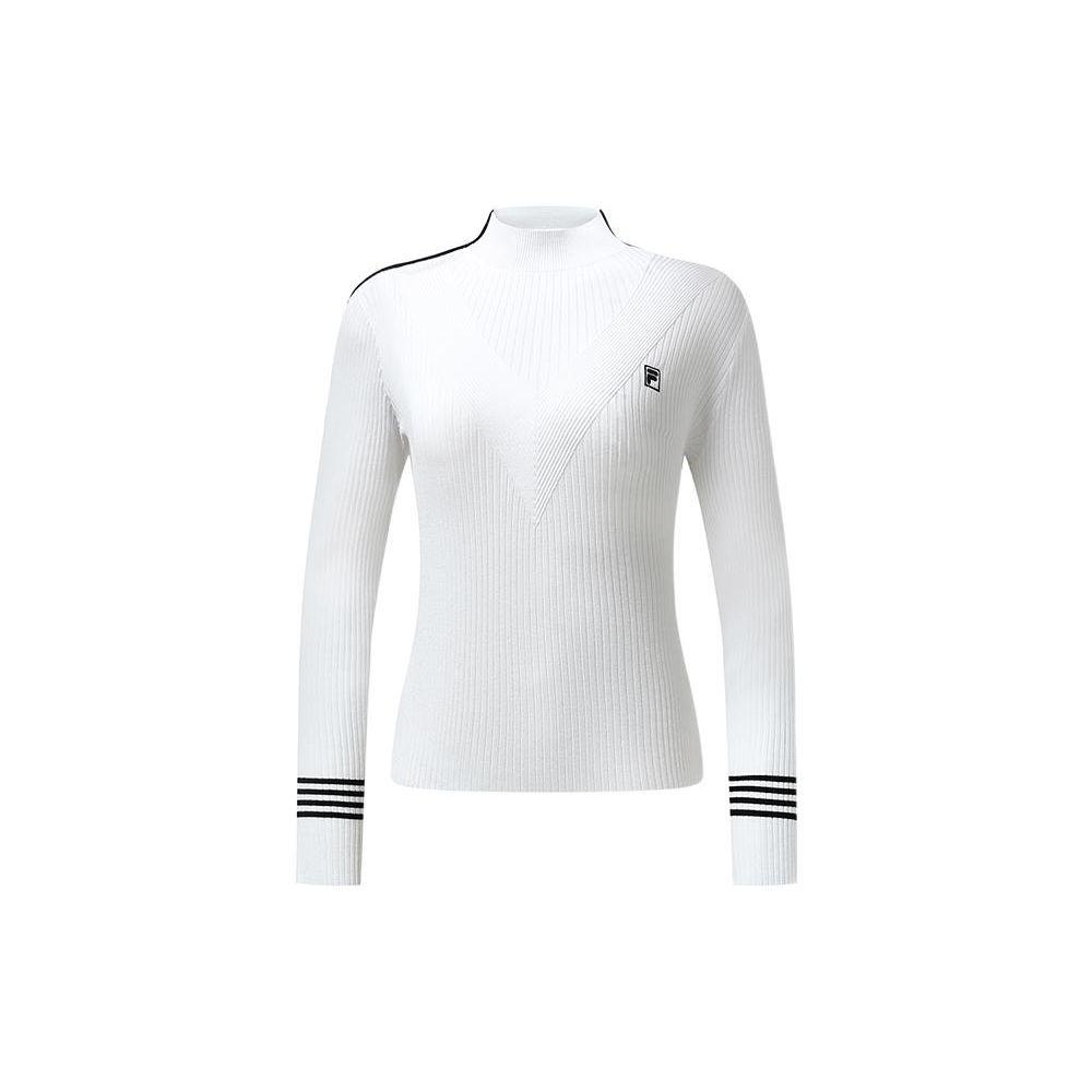 FILA Fitted Long Sleeve Knit Sweater With Striped Stand Collar Women tops Jade-White A11W315401F-WT