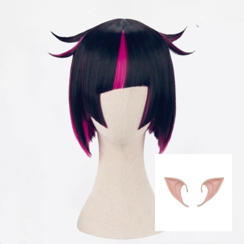 Parrucca Cosplay Lilia Vanrouge Nera Viola Mista Corta Sintetica Termoresistente Festa di Halloween Parrucche Anime + Cuffia per Parrucca + Orecchie