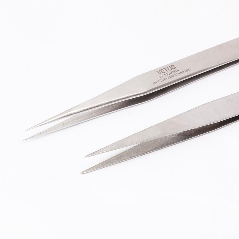 Precision Stainless Steel Eyelash Tweezers with Optional Straight or Curved Tips for Grafting and False Eyelash Application.
