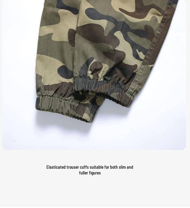 Men's Elastic Camouflage Cargo Pants: Wear-Resistant, Multi-Pocket, Skinny Fit, with Increased Crotch for Work Safety.