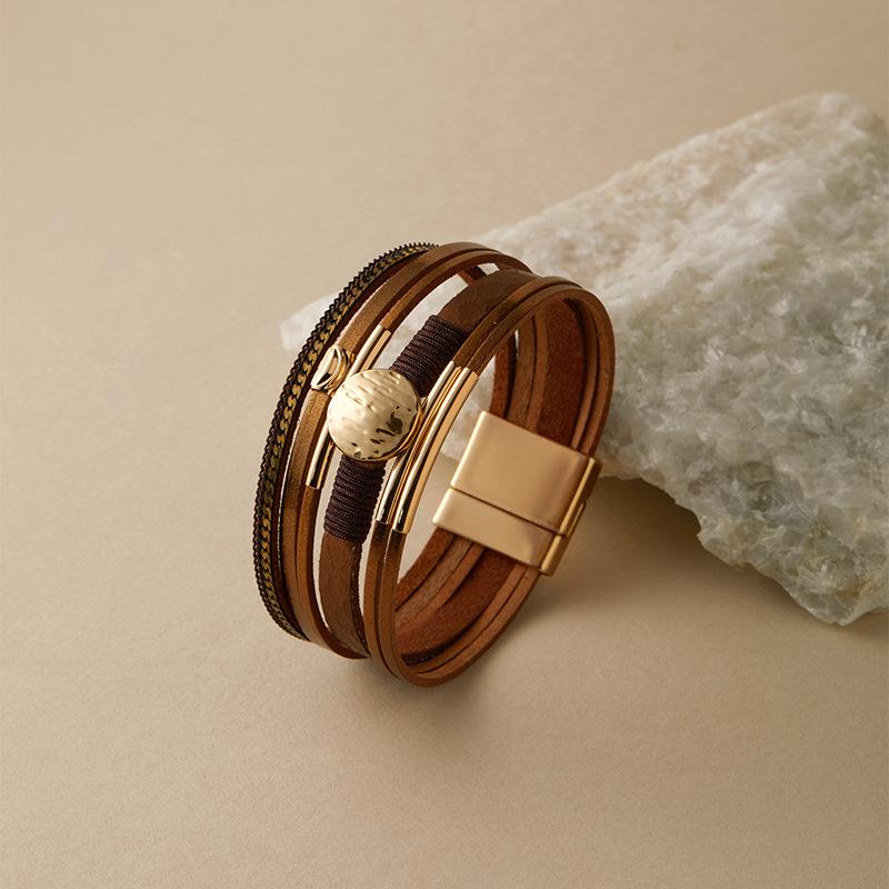 Vintage Rhinestone Braided Leather Bracelet for Women Bohemian Multilayer Wrap Wide Bracelets Party Jewelry Gifts