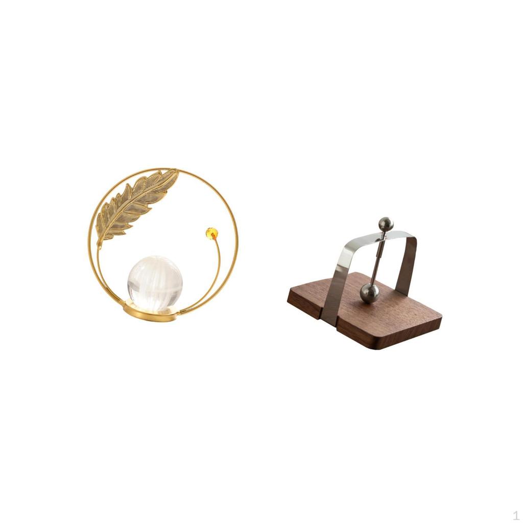 Crystal Ball Sculpture Metal Figurine Desk Ornament Statue Stand Tissue Dispenser Wood Base