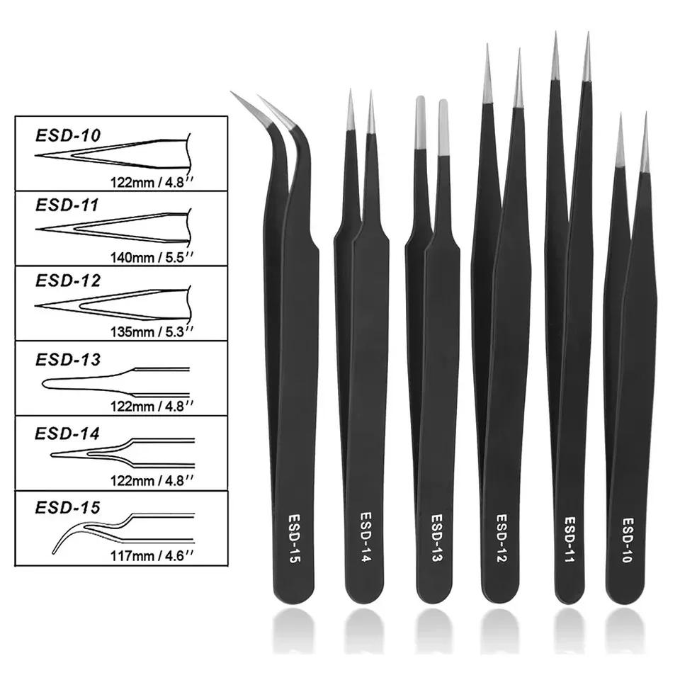 

Eyelash Tweezers 6Pcs Set Cell Clip ESD Stainless Steel Tweezers Set Anti-static Electronic Repair Tools 6 Pcs set