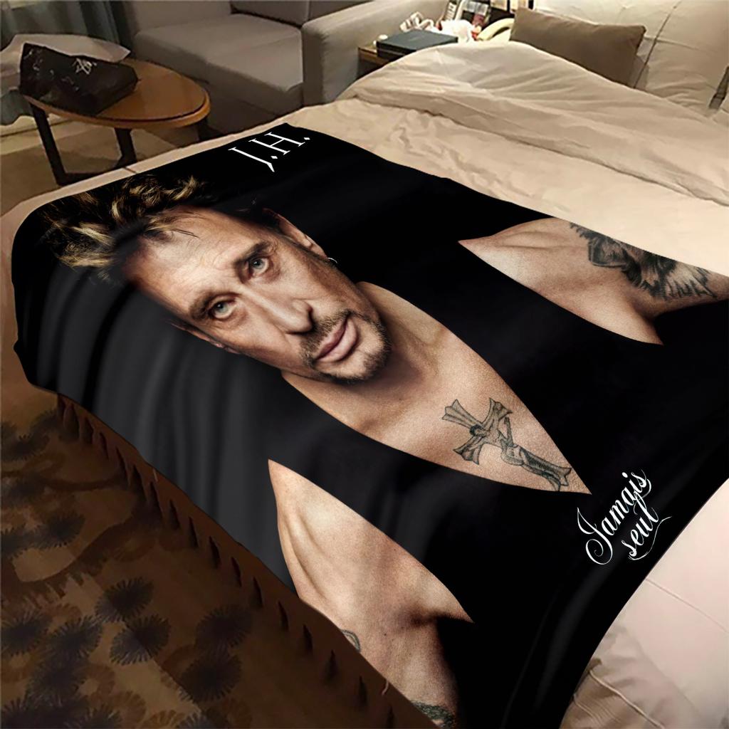 1pc Johnny Hallyday Black and White Album blanket, al season lightweigh Poster blanket home office outdoor nap multifunc Poster blanketional blanket
