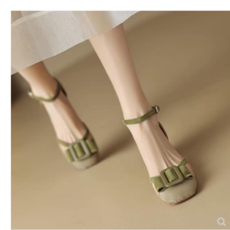 

Мода для офисной работы Обувь Bow Женская обувь Лето 2024 Квадратный каблук Низкий розовый сандалии Женщина Азиатский размер обуви Комфорт Тенденция 37 зелёный