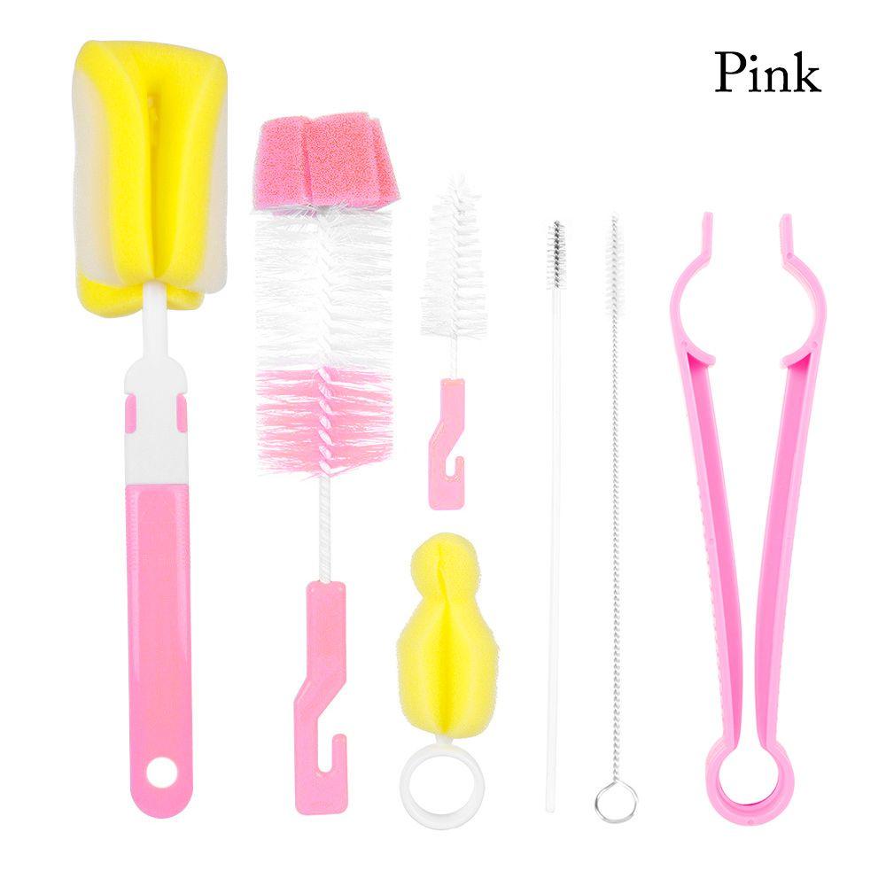 7pcs Head 360-degree Washing Clean Sponge Rotating Bottle Brush Baby Nipple