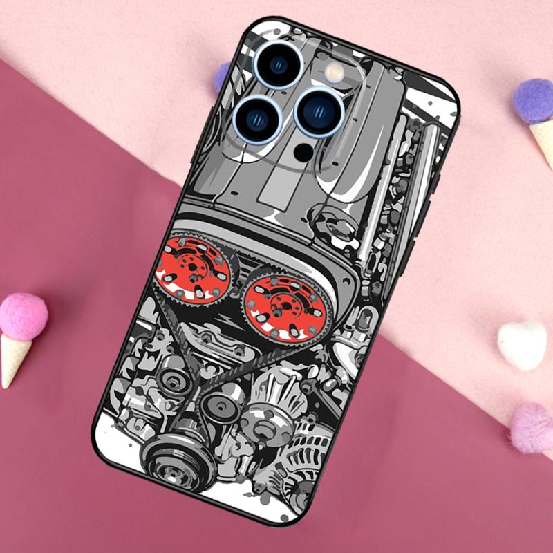 JDM Car RB26 Engine Case For iPhone 16 15 11 13 12 Mini 14 Pro Max XS X XR Plus Soft Back Cover
