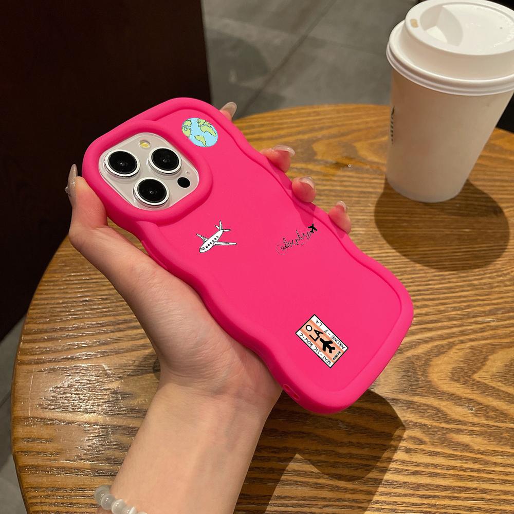 N68 Airplane Flight Trajectory Art Macaron Wavy Edge Phone Cases for iPhone 16 Pro Max Samsung S24 A35 A54 Xiaomi Redmi Note 13 Honor Shockproof Cover