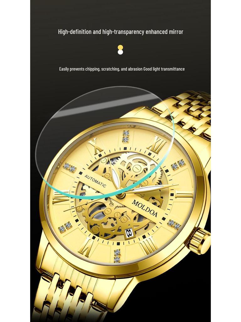 Herren Trendige Wasserdichte Automatische Mechanische Uhr mit Leuchtanzeige und Kalender