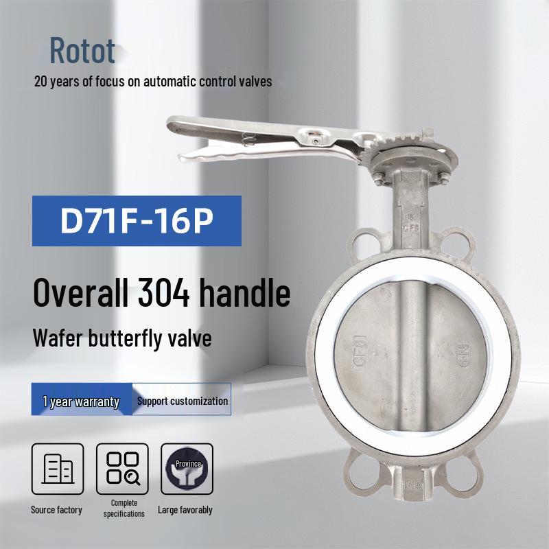 

304 Stainless Steel Double Clip Butterfly Valve D71F-16P, PTFE Soft Seal DN50