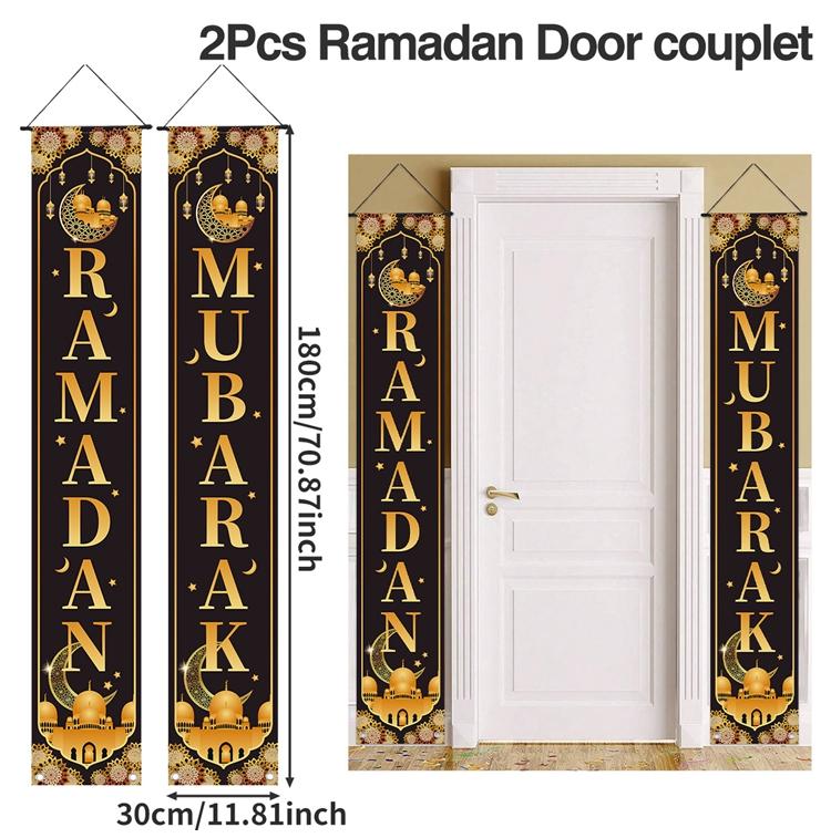 Eid Mubarak Door Hanging Banner Ramadan Couplets for Garden Outdoor Hanging Ornaments Ramadan Kareem Islamic Eid Decoration 2026
