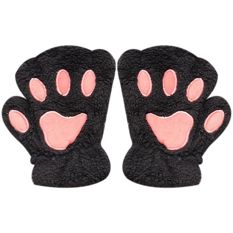 Cute Cat Claw Gloves Women's Autumn and Winter Warm and Cold-proof Plush Half-finger Gloves Thickened and Velvet Student Writing Leaking Fingers