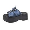 JX thick-soled muffin sandals women's new versatile height-increasing denim slippers sports cool slippers