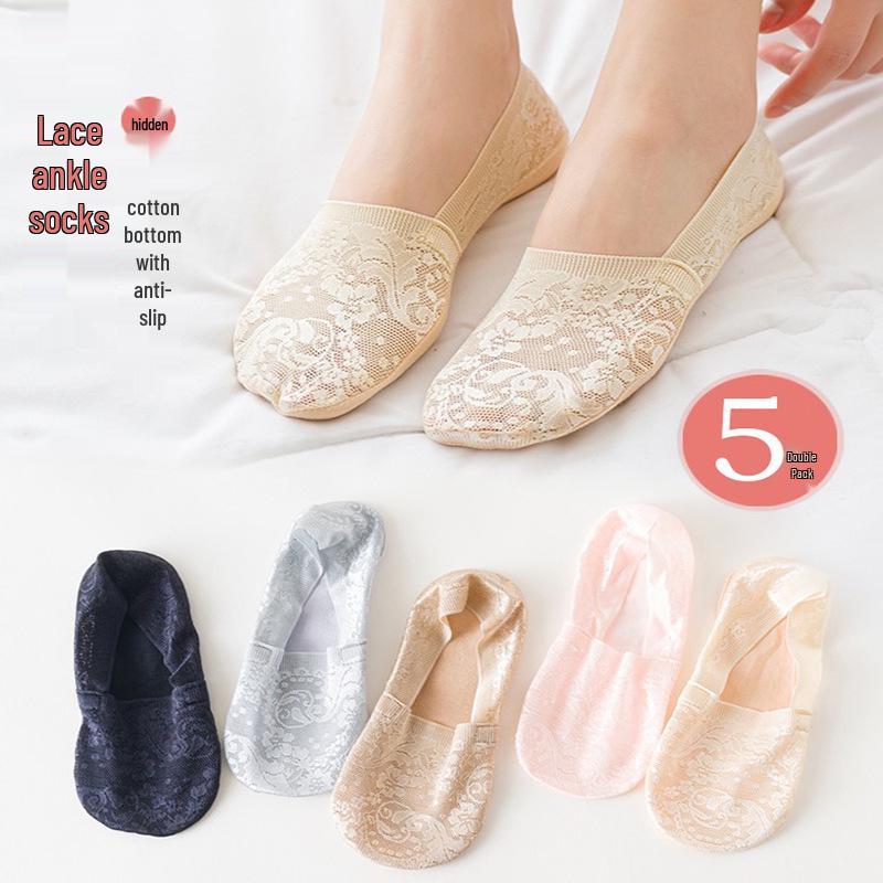 Summer Lace No-Show Socks - Women's Non-Slip, Low-Cut Cotton Blend