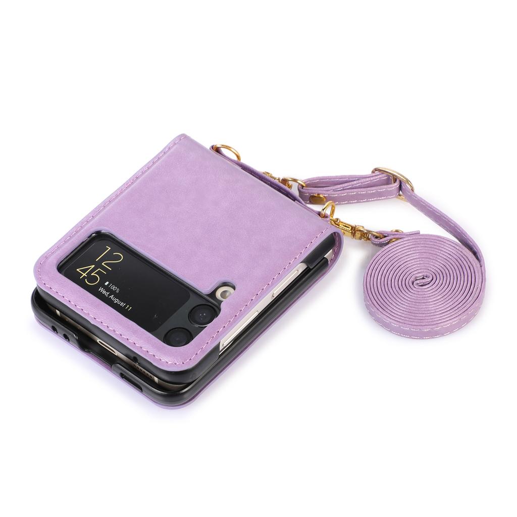 New Model Is Suitable for Samsung Z Flip6 Mobile Phone Case Folding Flip5 Crossbody Mobile Phone Leather Case Card Protection Case