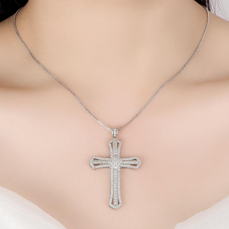 Stříbrný křížový náhrdelník v korejském stylu pro ženy - Jednoduchý, minimalistický, luxusní přívěsek na řetízku na klíční kosti