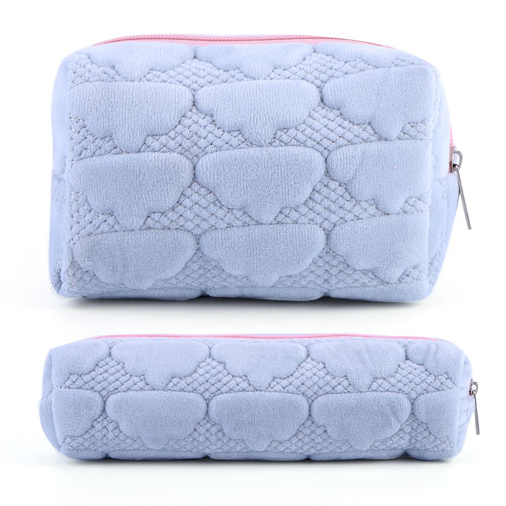 

2Pcs Plush Makeup Bag Fuzzy Makeup Pouch Cute Aesthetic Pencil Case Makeup Brush Storage Bag Cosmetic Organizer Bag синий