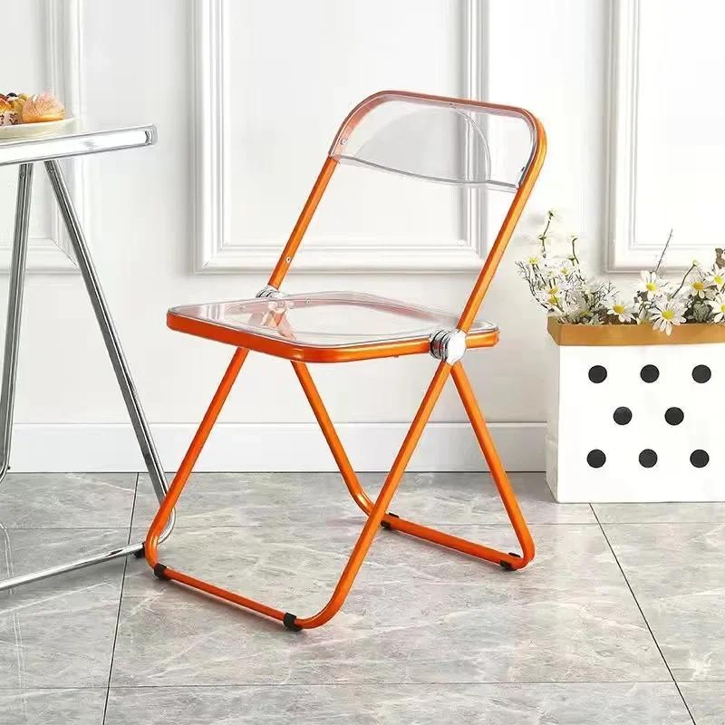 Transparent Chair Acrylic Fashion Chair Modern Milk Tea Dining Chair Stool Folding Restaurant  Balcony Furniture