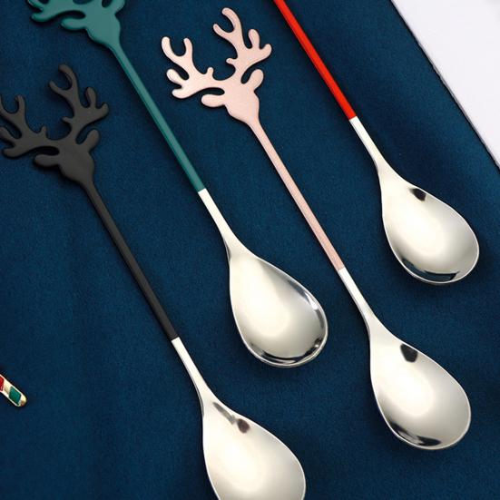 Ice Cream Scoop Food Grade 304 Stainless Steel Christmas Elk Dessert Coffee Spoon