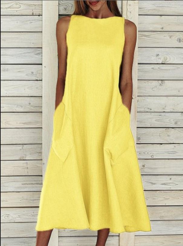 European & American Style Round Neck Sleeveless Double Pocket Long Dress (2022)