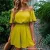 Womens 2025 Off-Shoulder Jumpsuit With Ruffle Detail Mid-Waist Straight Leg Crop Pants Lightweight Sweet Style