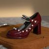 Spring and Summer New Rhinestone with Waterproof Table French Mary Jane 2025 Shoes Women's Versatile Pearl Thick Heel High Heels