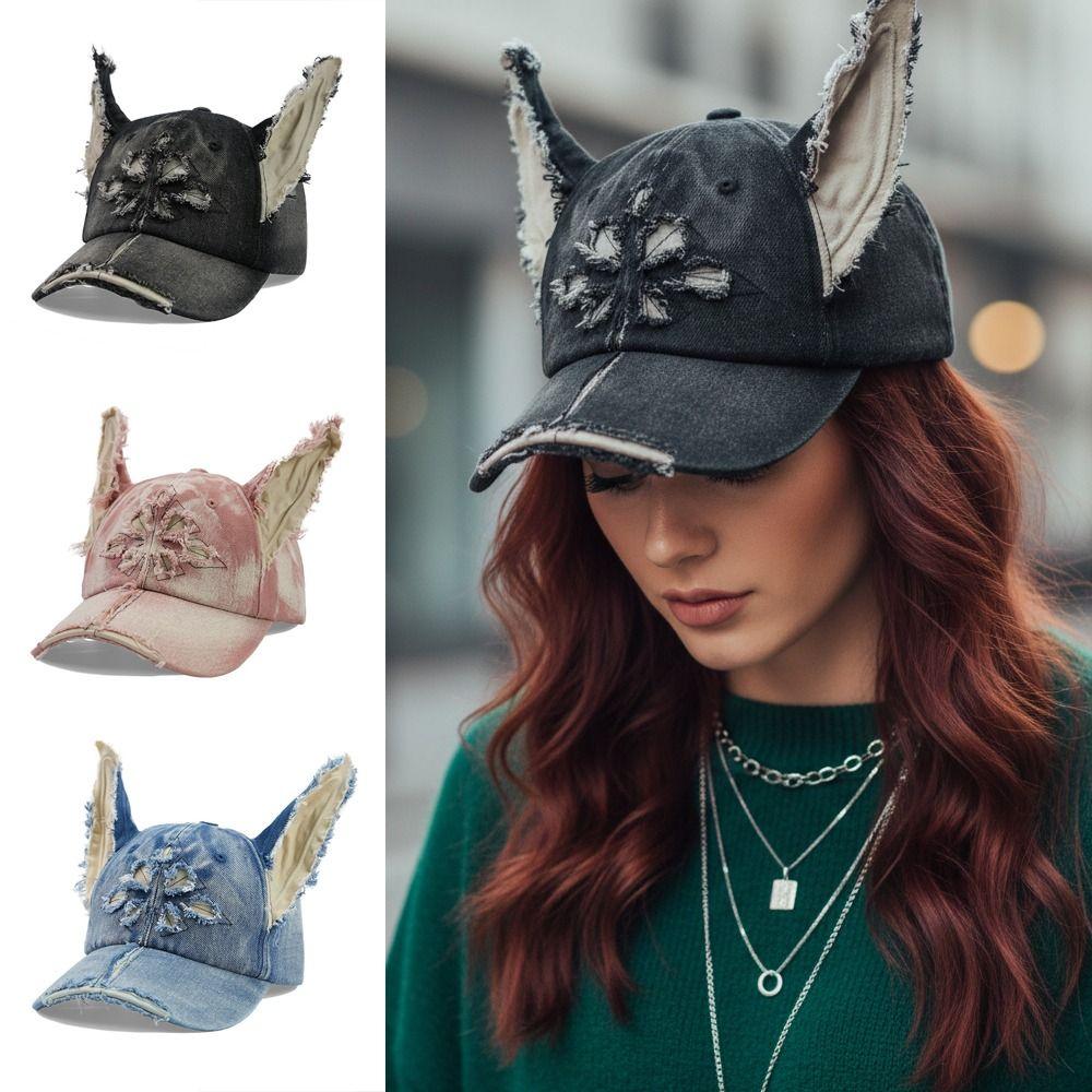 Y2K Distressed Baseball Cap Casual Women's Sun Hat Kawaii Streetwear Hat for Women