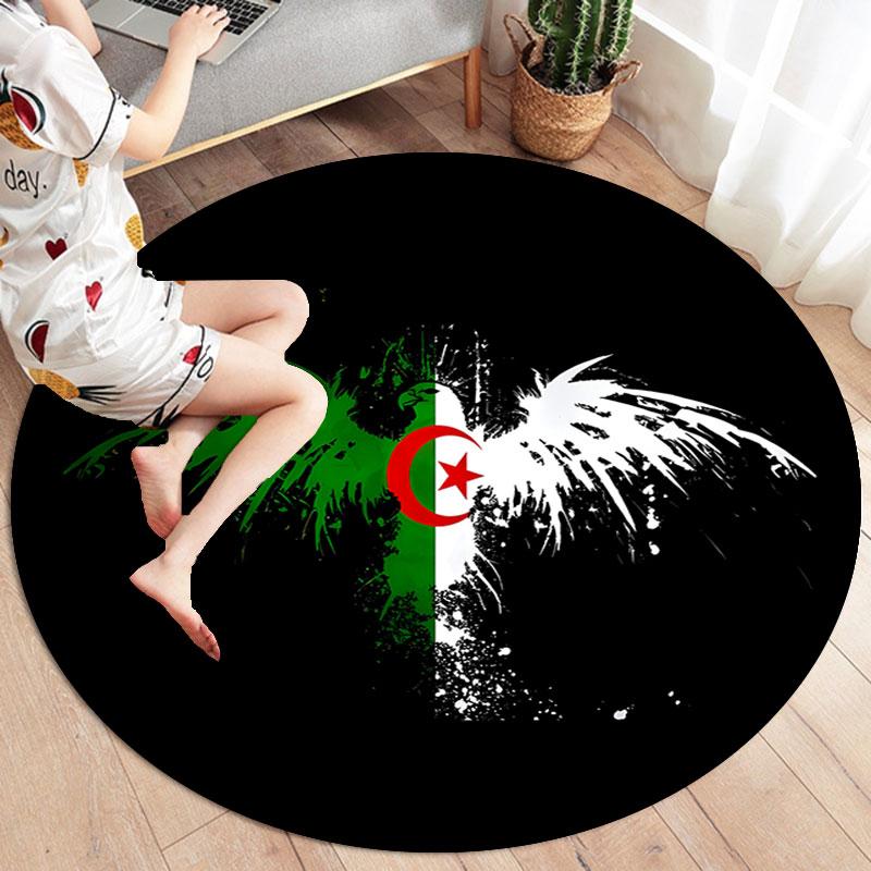 Algeria Flag Round Area Rug,Carpet Rug for Living Room Bedroom Sofa Playroom Decor,Non-slip Floor Mat