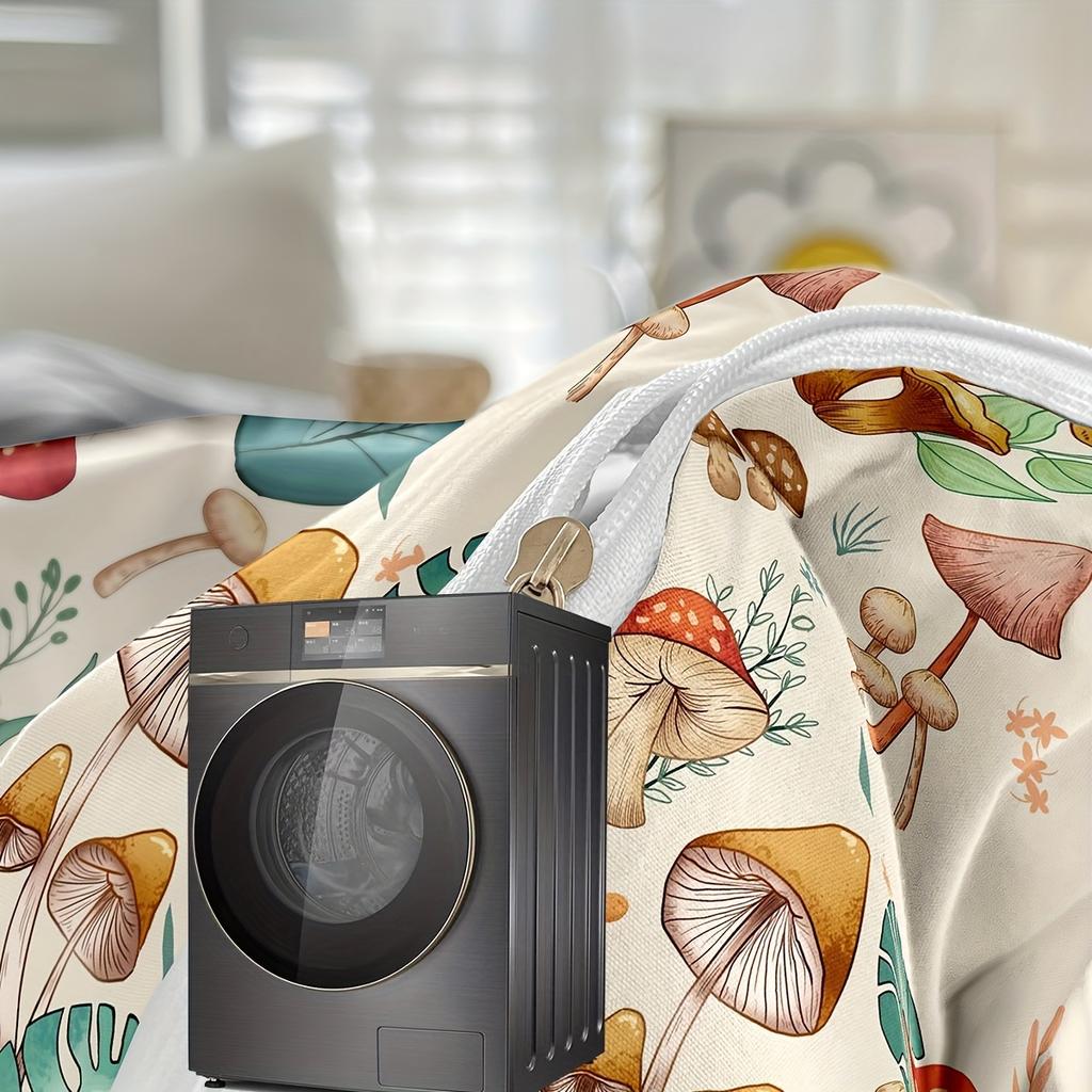 Vibrant Mushroom Plant Print Duvet Cover Set Soft Comfortable Machine Washable Floral Design For Bedroom Dorm