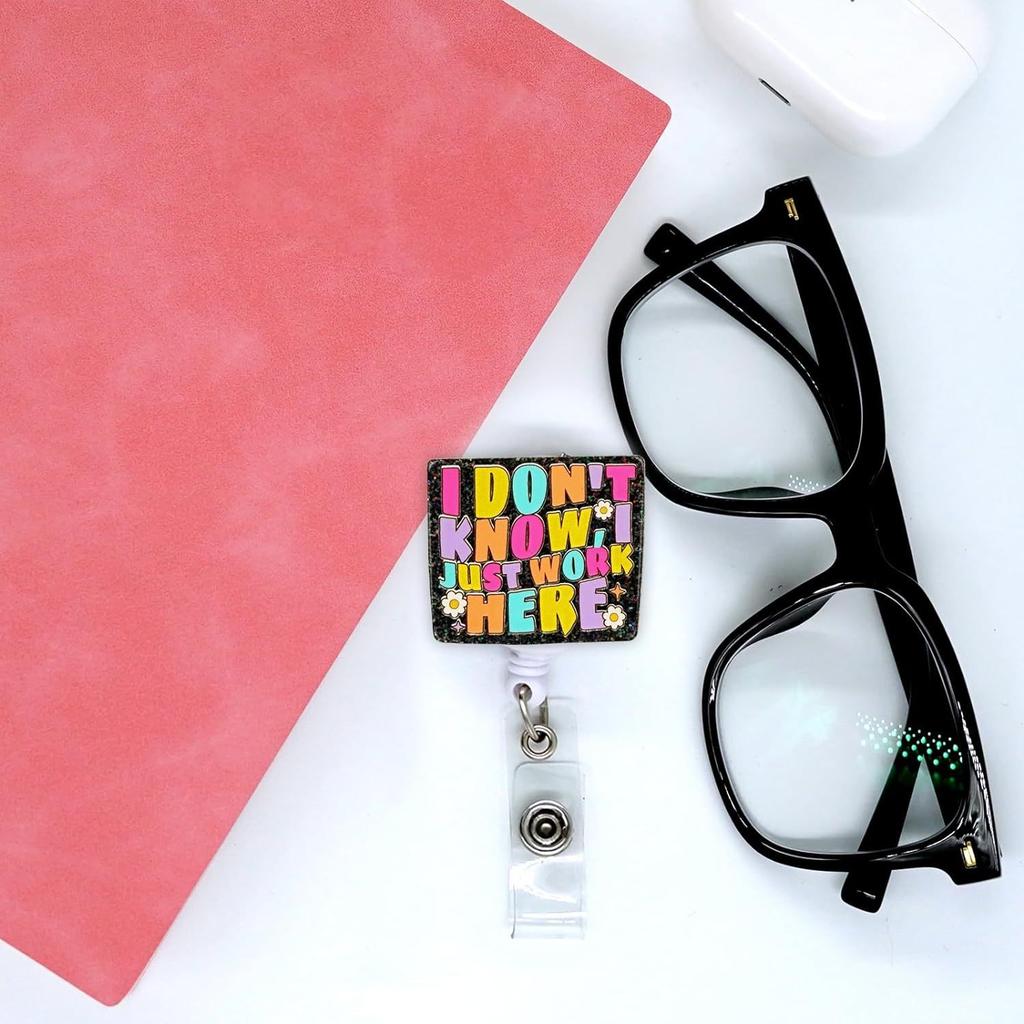 "I Just Work Here" Badge Reel. Funny retractable ID clip for nurses, teachers & staff.