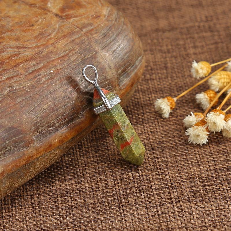 Natural Stone Amethyst & Rose Quartz Double-Pointed Hexagonal Pendant Necklace