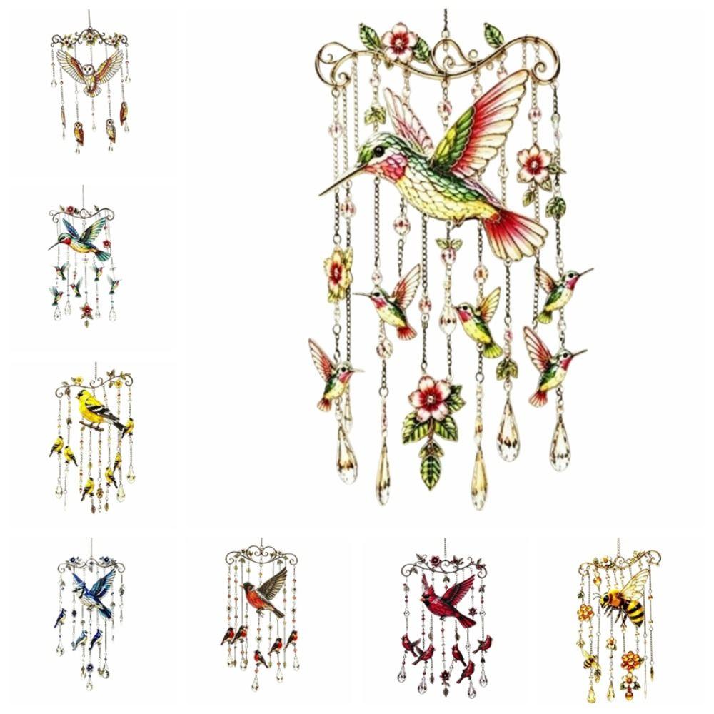 Colorful Bird Hanging Ornaments Acrylic Home Decoration Crafts Hummingbird Wind Chime Courtyard